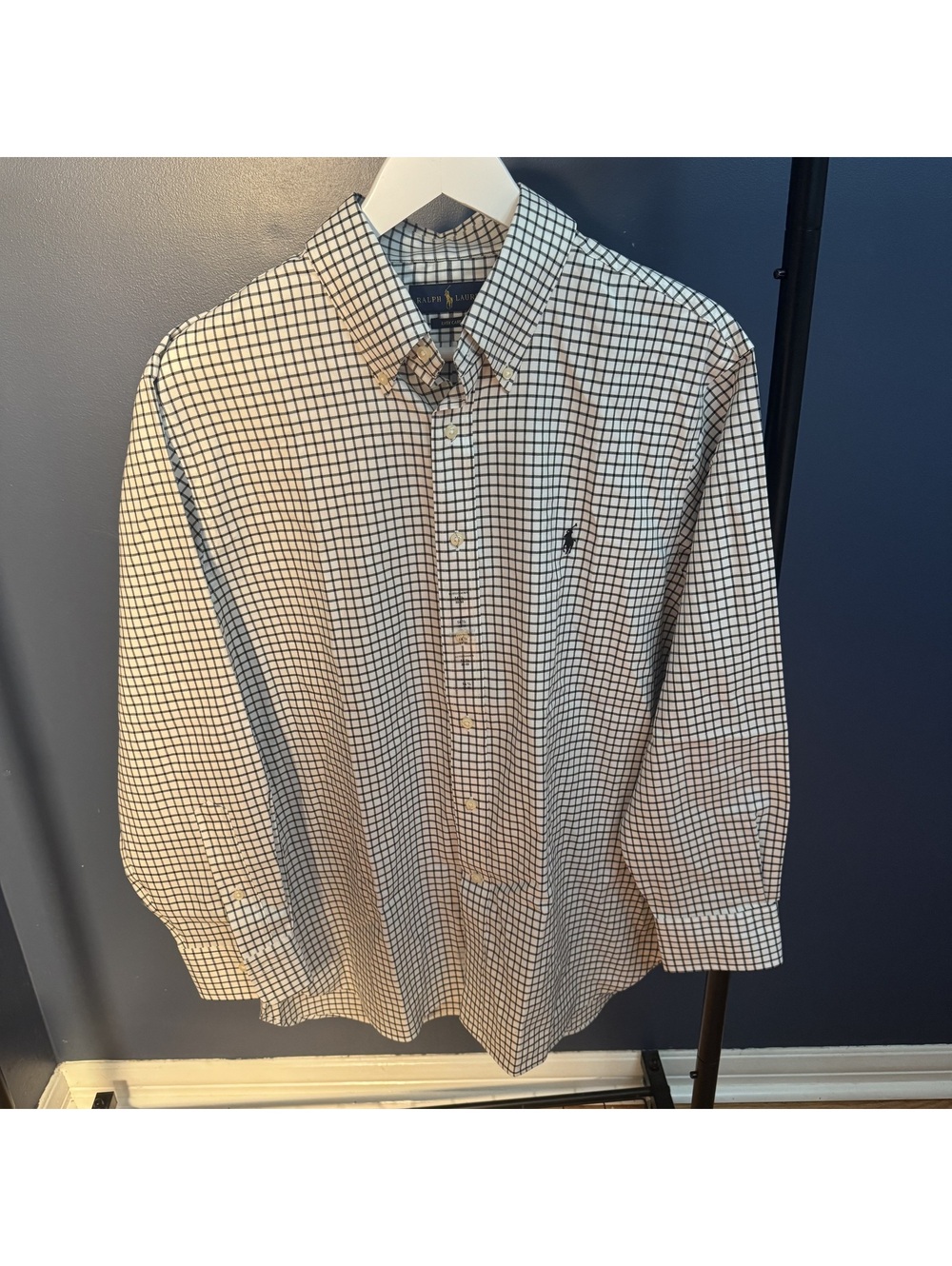 Ralph Lauren Easy Care Button-Down Dress Shirt White Black Check NWT 16.5 32/33